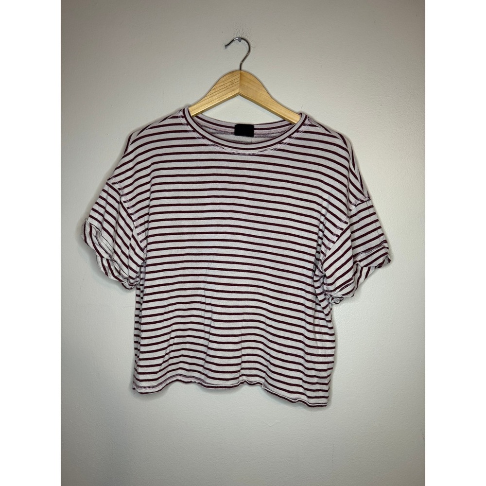Blank Paige Women Burgundy White Striped Short Sleeve Knit Top Small BP717